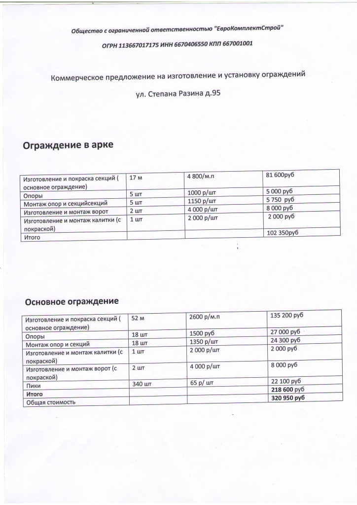 Коммерческое Предложение На Изготовление И Установку Ограждений.